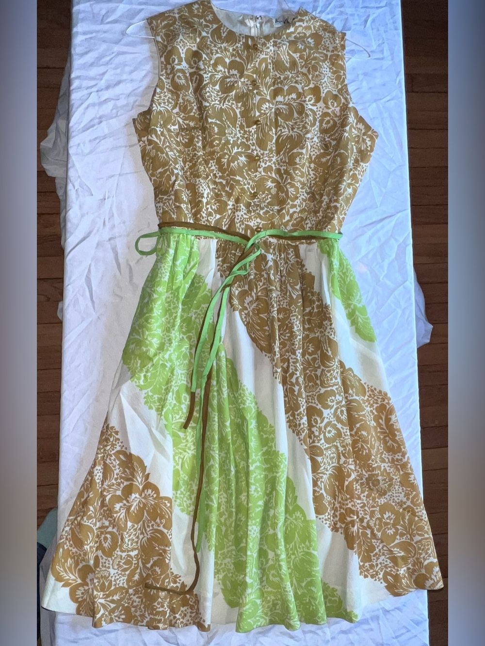 Vintage 1960s Minx Modes Floral Mod Dress Green Brown Fit & Flare XS/S